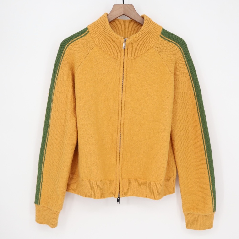 Track Jacket Womens Large Yellow Knit Ribbed Full Zip Mock Neck Raglan Sleeve - Picture 2 of 9